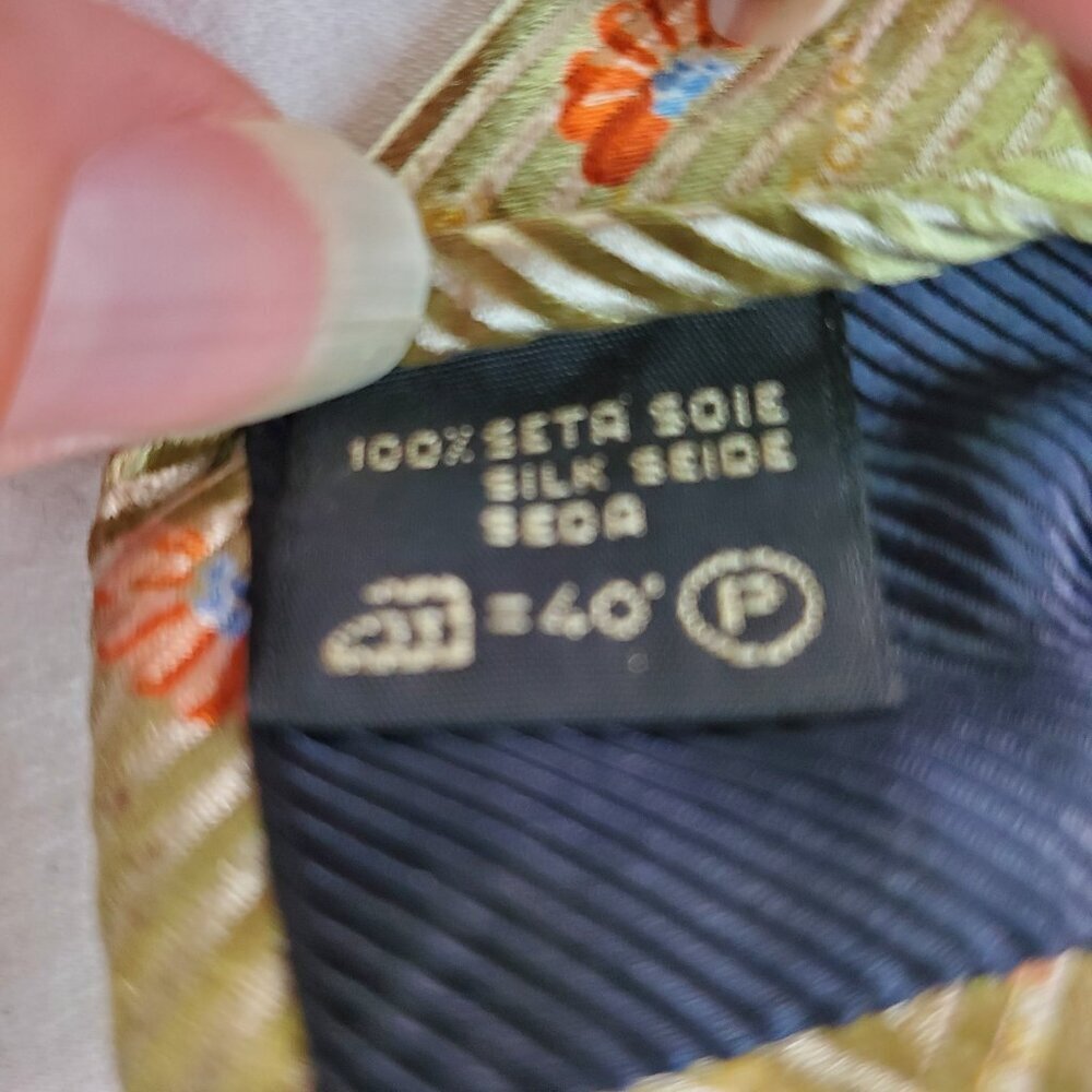 Ermenegildo Zegna 2 Luxury Silk Ties Elegant Floral &Geometric Pattern Blue Gold - Picture 8 of 9